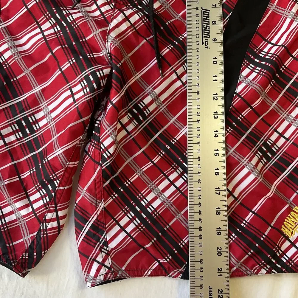 Hawaiian Tropic Men Shorts 36 Red Hawaiian Tropic Embroidery Swimwear Plaid 11”